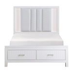 Paris 3-Piece Queen Storage Bed with LED Lighting - White, Silver