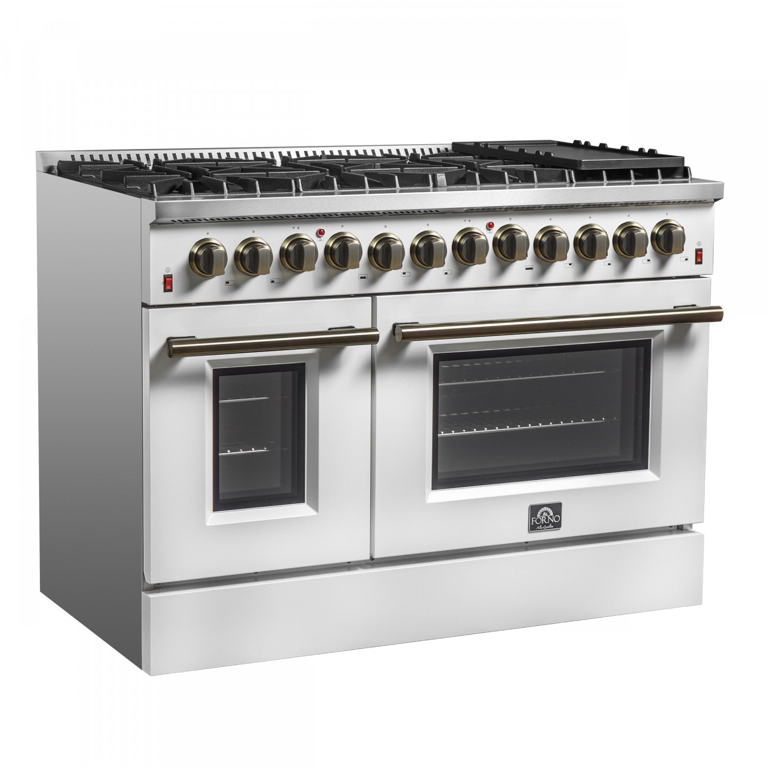Forno Galiano 48" White Freestanding Dual Fuel Double Oven Range with True Convection (6.58 Cu. Ft.) - FFSGS6156-48WHT