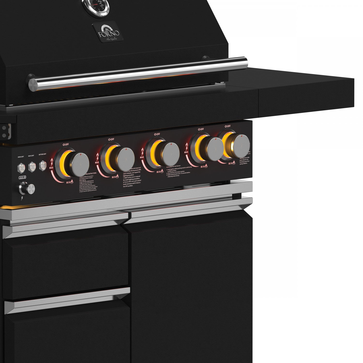 Forno All'Aperto Black Countertop Outdoor Kitchen with 62,600 BTU BBQ and Beverage Centre - FODKT2582BLK