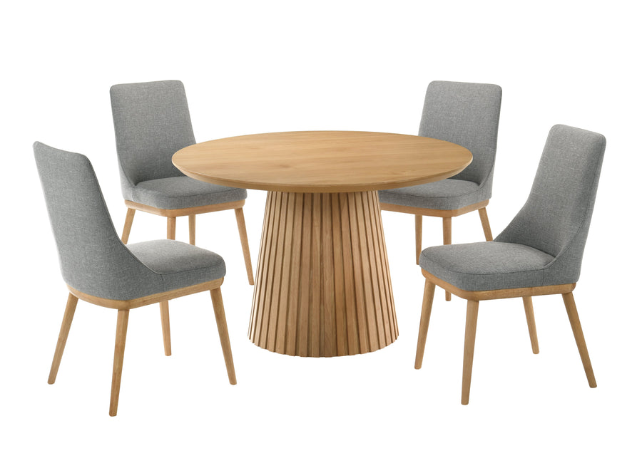 Mikael 5-Piece Round Dining Set - Grey, Light Oak