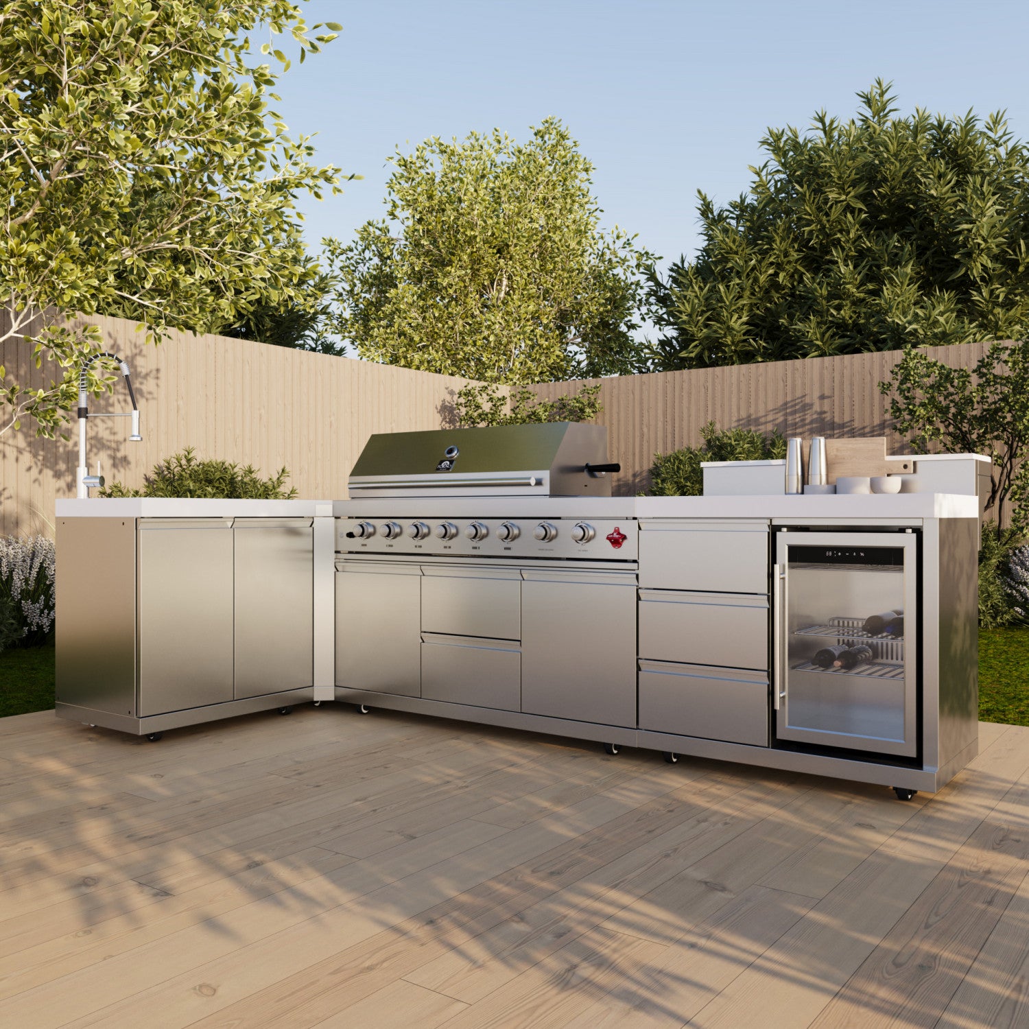 Forno Bulnes White Countertop Outdoor Kitchen with 40" 84,000 BTU BBQ and Beverage Centre - FODKT2520WHT