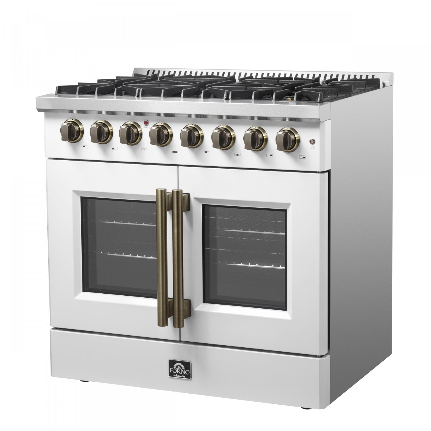 Forno Galiano 36" White French Door Dual Fuel Range with True Convection (5.36 Cu. Ft.) - FFSGS6356-36WHT