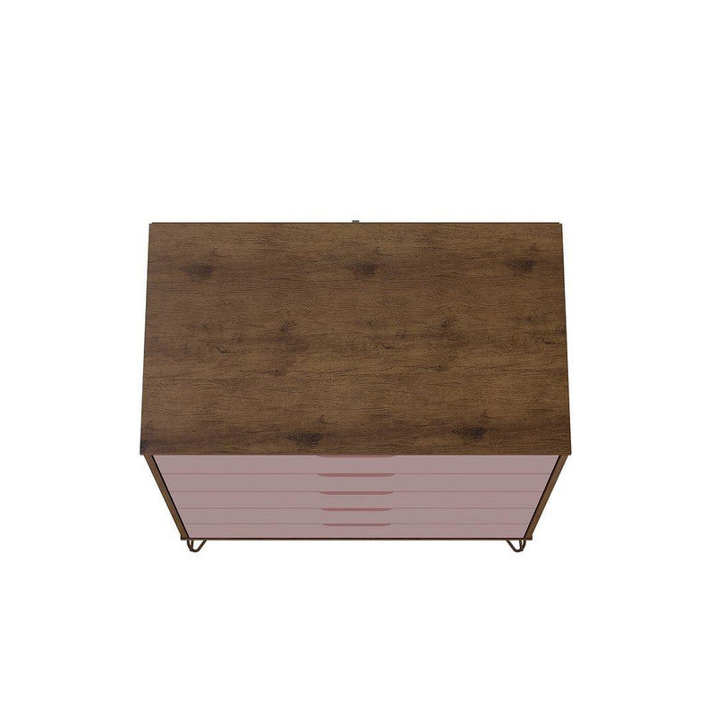 Nuuk 5-Drawer Dresser and 3-Drawer Dresser Set - Nature/Rose Pink