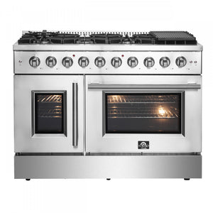 Forno Galiano 48" Stainless Steel Freestanding Double Oven Gas Range (6.58 Cu. Ft.) - FFSGS6444-48
