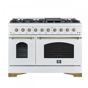 Forno Antico 48" White Freestanding Dual Fuel Double Oven Range (5.5 Cu. Ft.) - FFSGS6113-48WHT