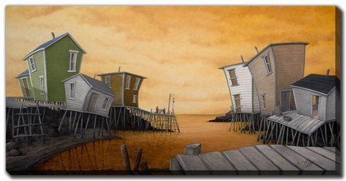 Sunset Wharf Wall Art - Orange/Grey - 10 X 20