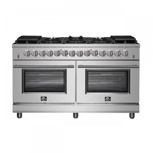 Forno Massimo 60" Stainless Steel Freestanding Dual Fuel Double Oven Range with True Convection and Air Fry (8.64 Cu. Ft.) - FFSGS6125-60