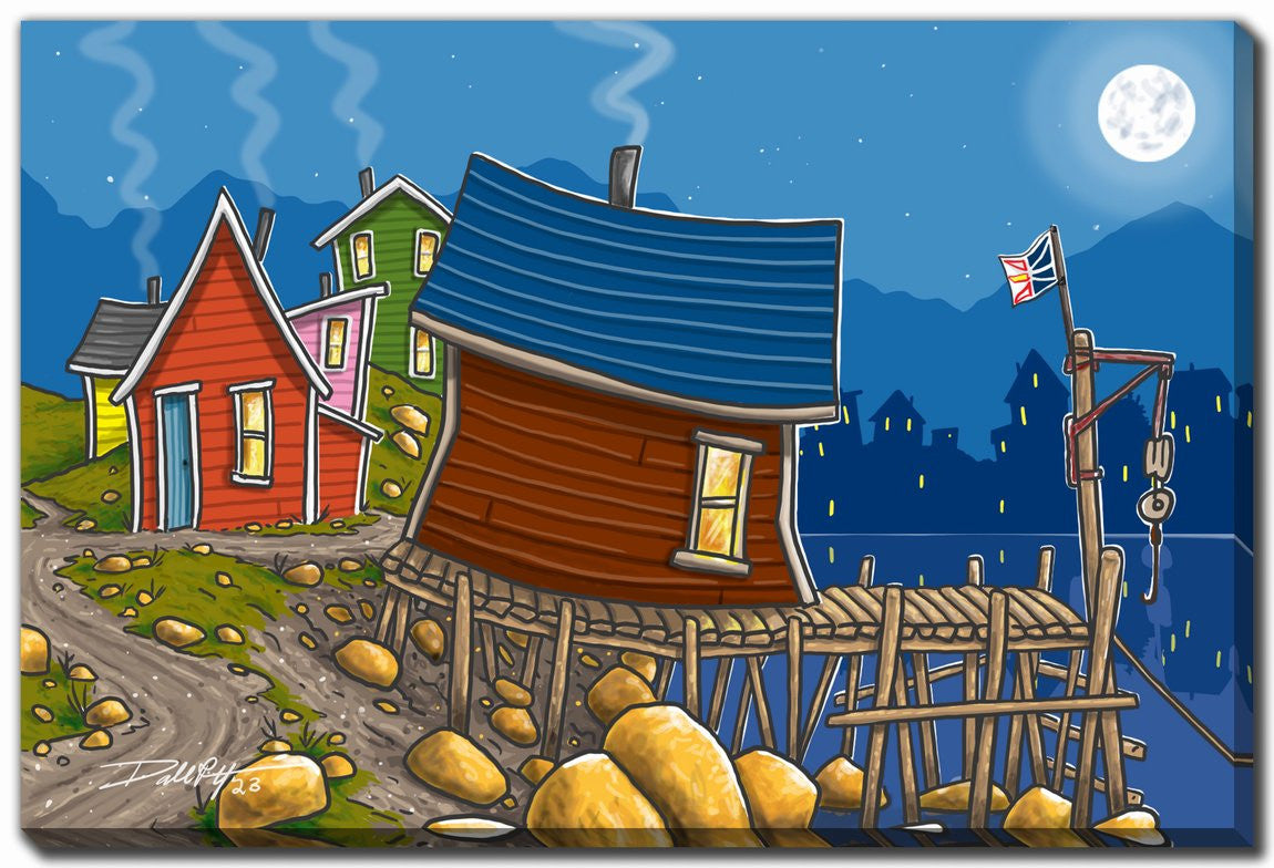 Moonlit Village Wall Art - Multi-Colour - 30 X 45