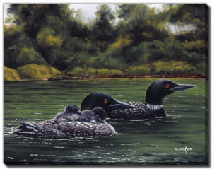 Loons on the Lake Wall Art - Green - 30 X 45