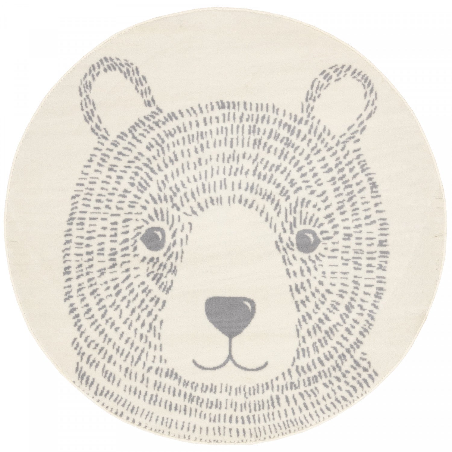 Kids Teddy Bear Area Rug - 5ft Round - Cream/Grey