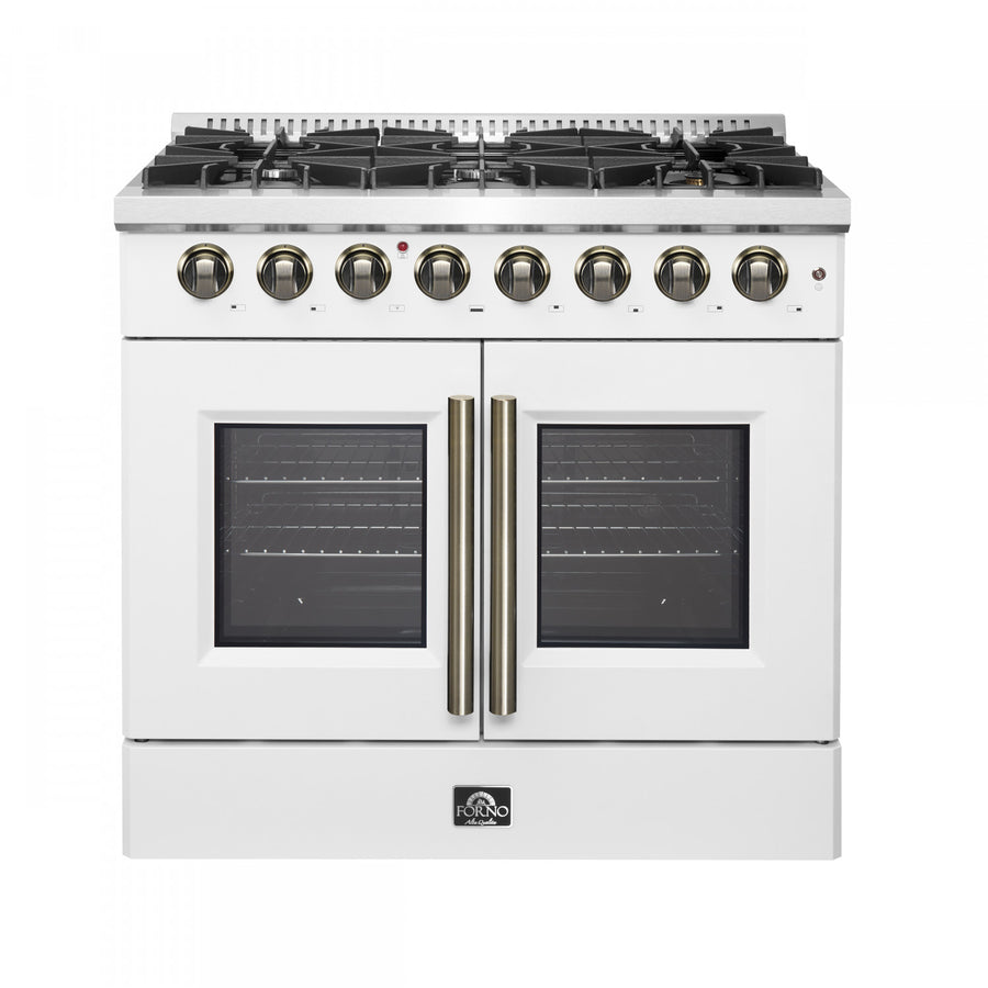 Forno Galiano 36" White French Door Dual Fuel Range with True Convection (5.36 Cu. Ft.) - FFSGS6356-36WHT