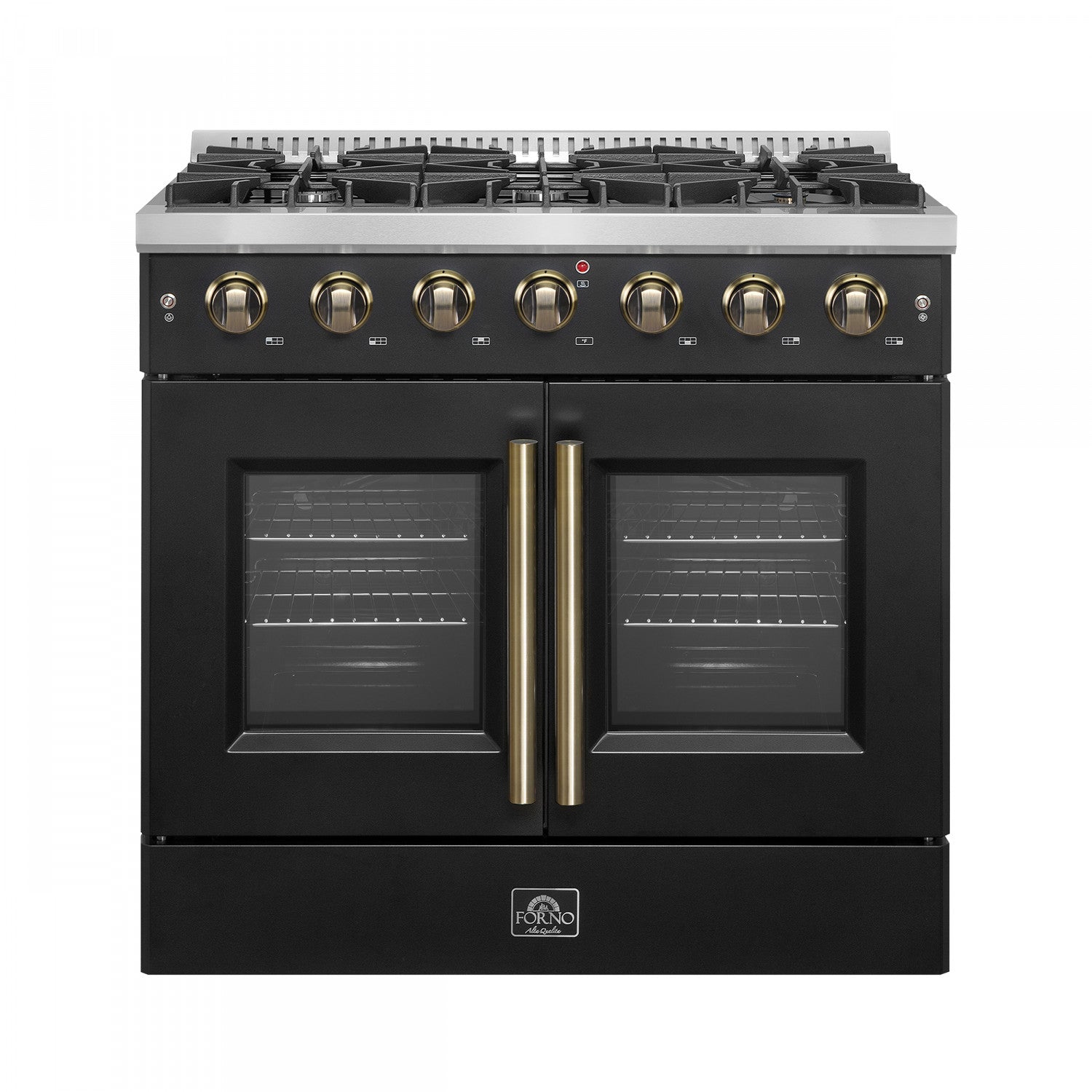 Forno Galiano 36" Black French Door Freestanding Gas Range (5.36 Cu. Ft.) - FFSGS6444-36BLK