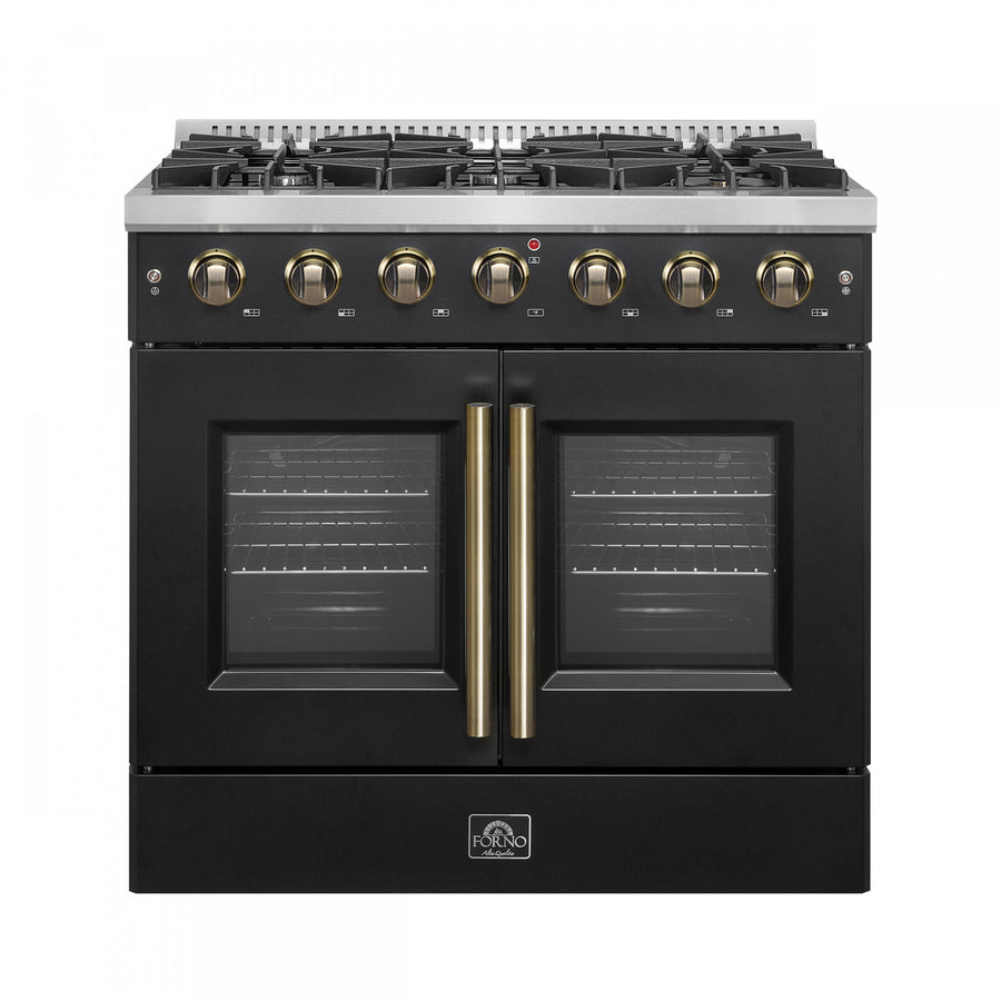 Forno Galiano 36" Black French Door Freestanding Gas Range (5.36 Cu. Ft.) - FFSGS6444-36BLK