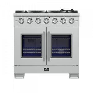 Forno Capriasca 36" Stainless Steel French Door Freestanding Gas Range with Air Fry (5.36 Cu. Ft.) - FFSGS6460-36