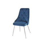 Peacock Velvet Dining Chair - Blue/Chrome - Set of Two