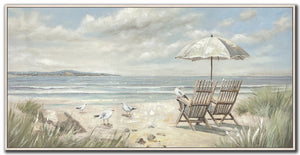Seats by the Sea Wall Art - Blue/Beige - 24 X 48