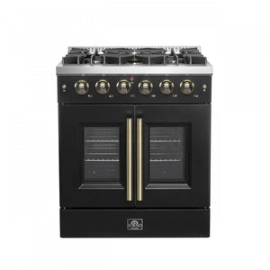 Forno Galiano 30" Black French Door Freestanding Gas Range (4.32 Cu. Ft.) - FFSGS6444-30BLK