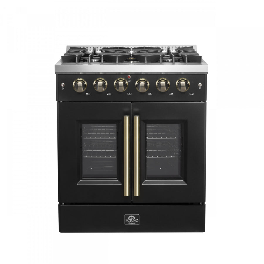 Forno Galiano 30" Black French Door Freestanding Gas Range (4.32 Cu. Ft.) - FFSGS6444-30BLK