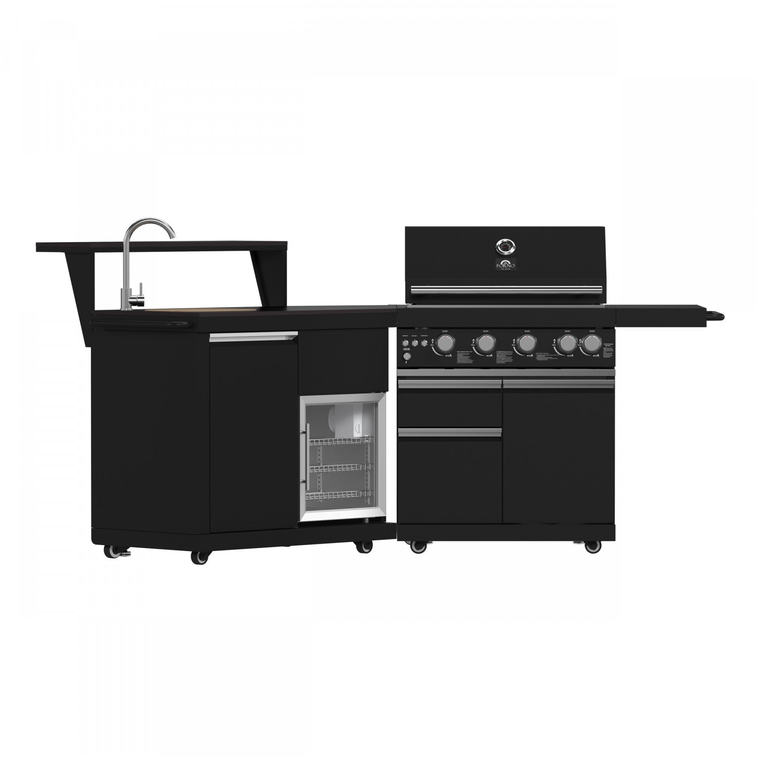 Forno All'Aperto Black Countertop Outdoor Kitchen with 62,600 BTU BBQ and Beverage Centre - FODKT2582BLK