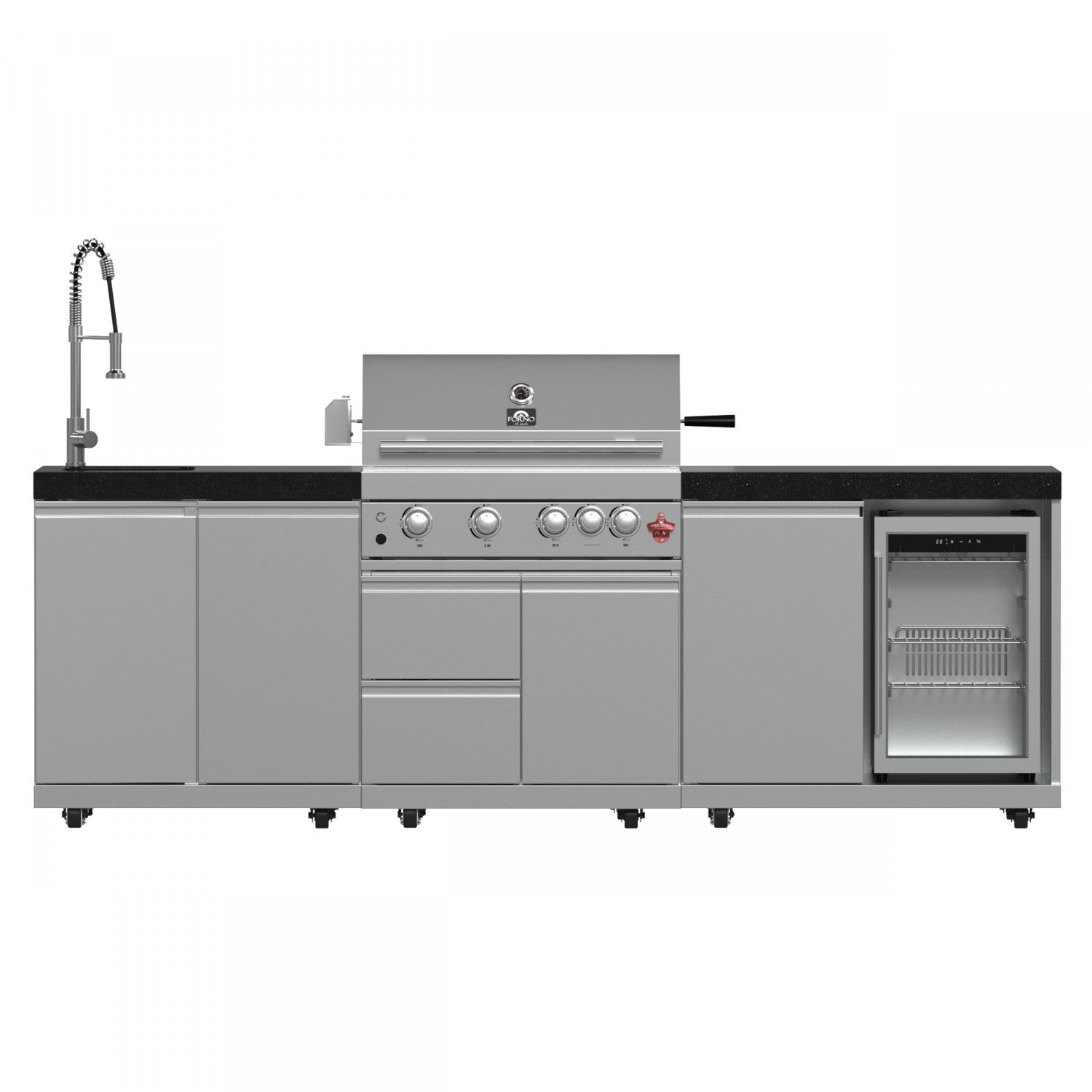 Forno Bulnes Black Countertop Outdoor Kitchen with 30" 60,000 BTU BBQ and Beverage Centre - FODKT2506BLK
