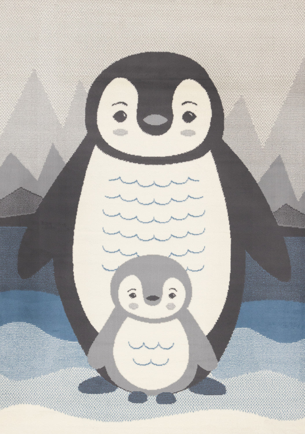 Kids Baby Penguin Area Rug - 5' X 8' - Grey/Blue