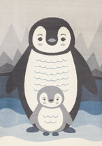 Kids Baby Penguin Area Rug - 5' X 8' - Grey/Blue