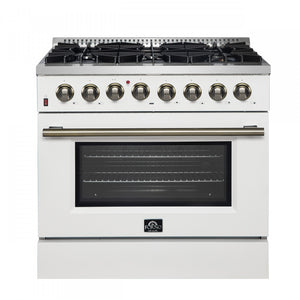 Forno Galiano 36" White Dual Fuel Range with True Convection (5.36 Cu. Ft.) - FFSGS6156-36WHT