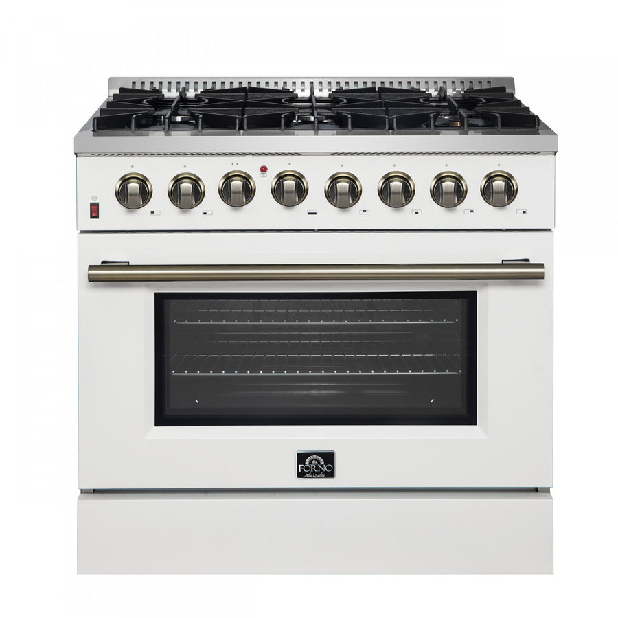 Forno Galiano 36" White Dual Fuel Range with True Convection (5.36 Cu. Ft.) - FFSGS6156-36WHT