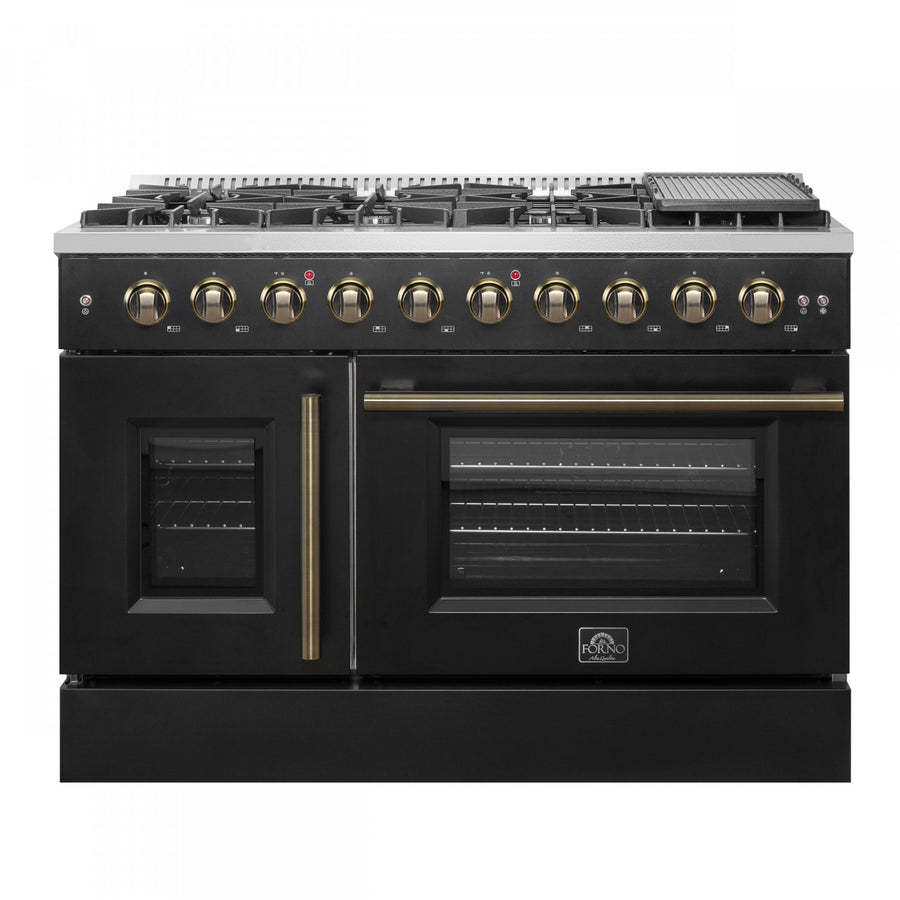 Forno Galiano 48" Black Freestanding Double Oven Gas Range (6.58 Cu. Ft.) - FFSGS6444-48BLK