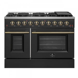 Forno Galiano 48" Black Freestanding Double Oven Gas Range (6.58 Cu. Ft.) - FFSGS6244-48BLK