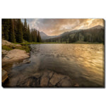 Mountain Lake Serenity Wall Art - Green/Beige - 38 X 60