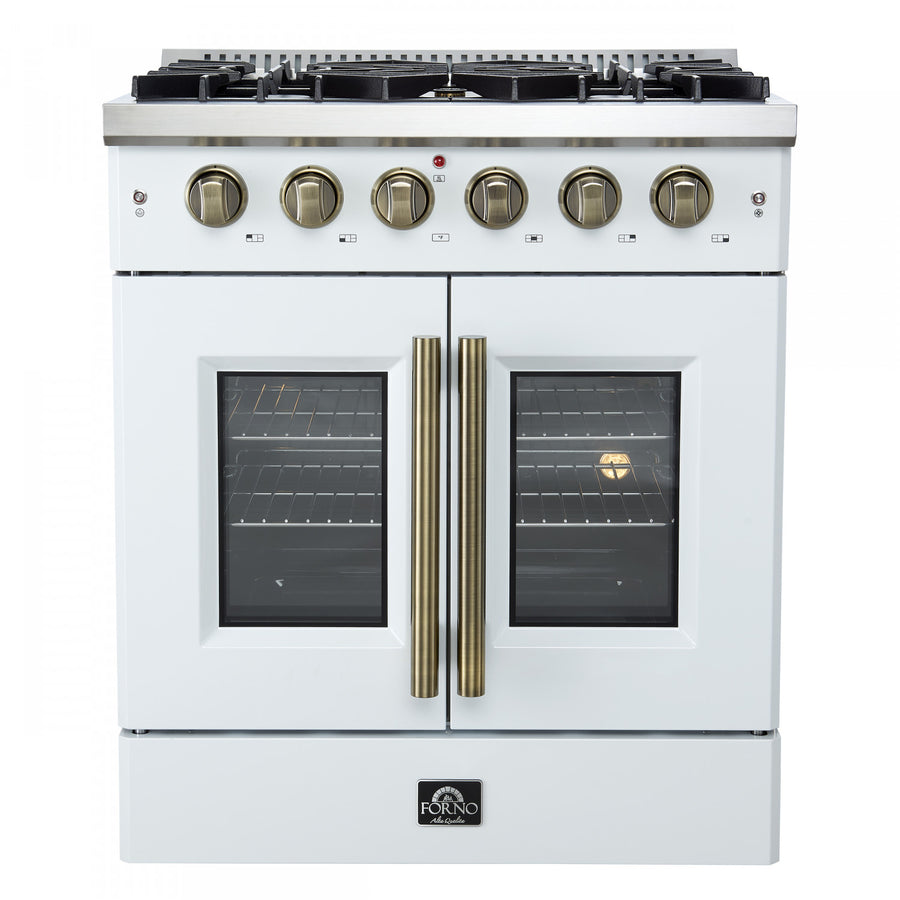 Forno Galiano 30" White French Door Freestanding Gas Range (4.32 Cu. Ft.) - FFSGS6444-30WHT