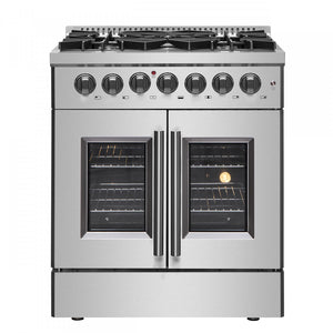 Forno Galiano 30" Stainless Steel French Door Dual Fuel Range with True Convection (4.32 Cu. Ft.) - FFSGS6356-30