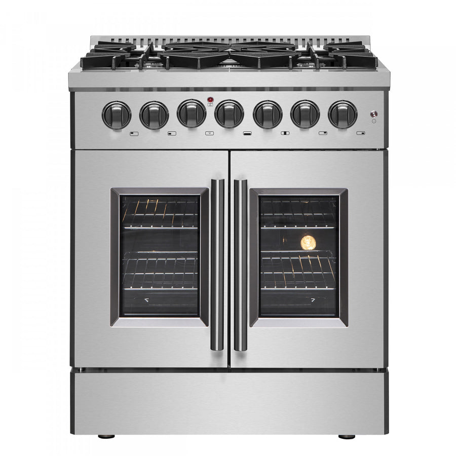 Forno Galiano 30" Stainless Steel French Door Dual Fuel Range with True Convection (4.32 Cu. Ft.) - FFSGS6356-30