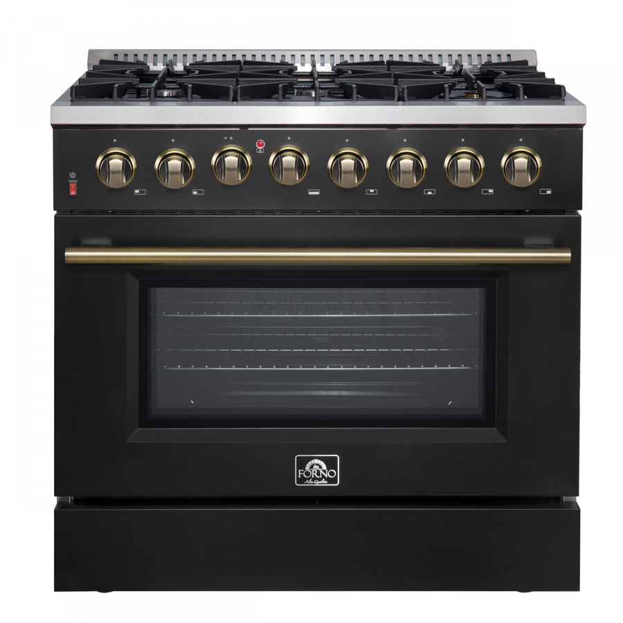 Forno Galiano 36" Black Dual Fuel Range with True Convection (5.36 Cu. Ft.) - FFSGS6156-36BLK