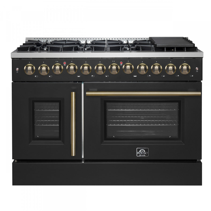 Forno Galiano 48" Black Freestanding Dual Fuel Double Oven Range with True Convection (6.58 Cu. Ft.) - FFSGS6356-48BLK