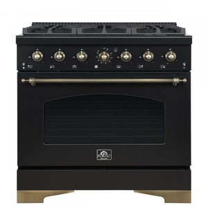 Forno Antico 36" Black Freestanding Gas Range (4.5 Cu. Ft.) - FFSGS6219-36BLK