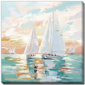 Sailboat Glow II Wall Art - Blue/Orange - 24 X 24