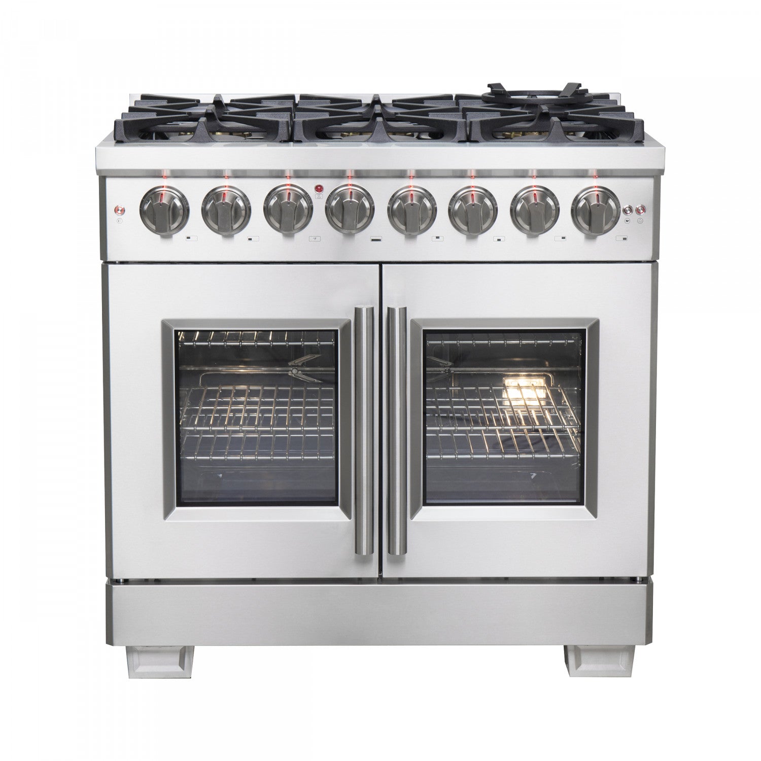 Forno Capriasca 36" Stainless Steel French Door Dual Fuel Range with True Convection (5.36 Cu. Ft.) - FFSGS6387-36