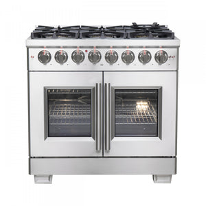 Forno Capriasca 36" Stainless Steel French Door Dual Fuel Range with True Convection (5.36 Cu. Ft.) - FFSGS6387-36