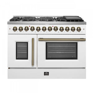 Forno Galiano 48" White Freestanding Dual Fuel Double Oven Range with True Convection (6.58 Cu. Ft.) - FFSGS6356-48WHT
