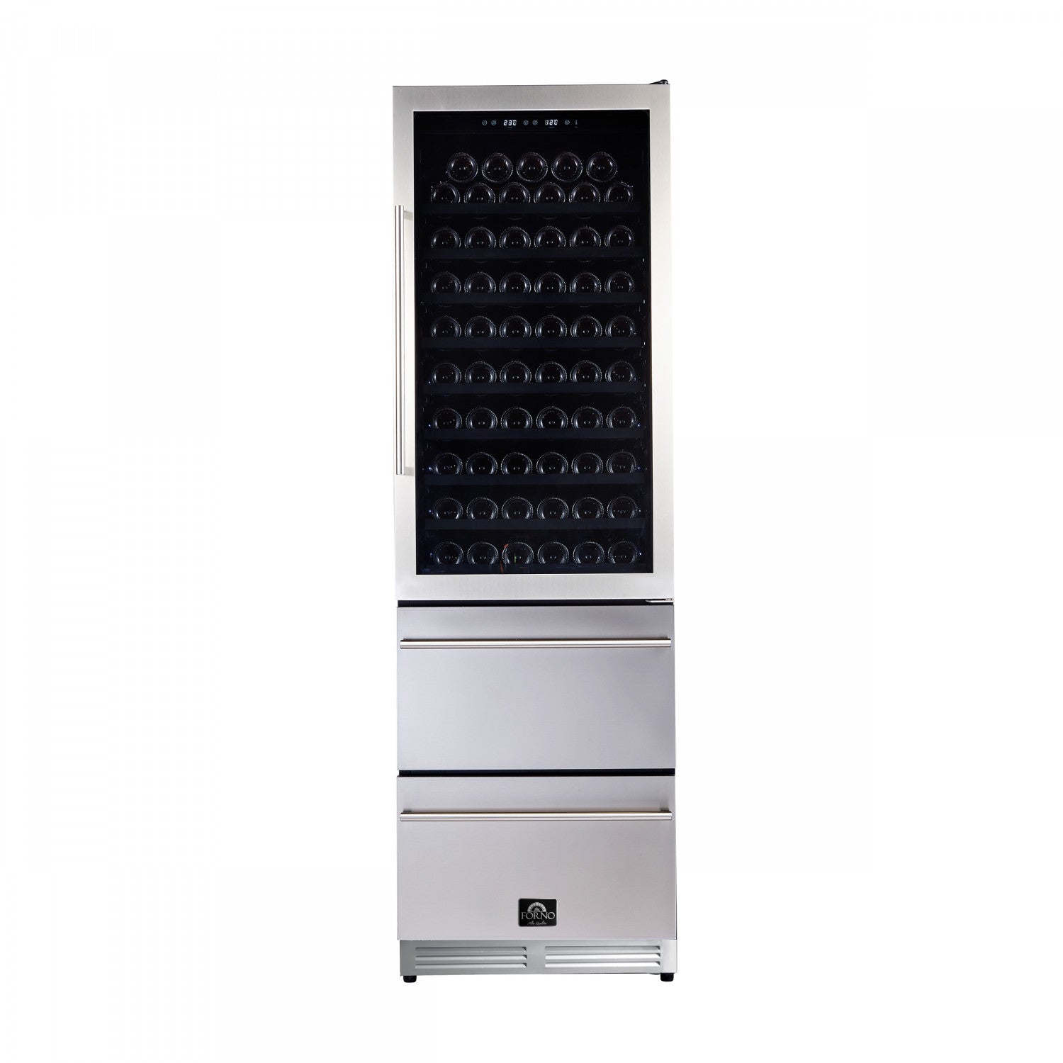 Forno Azienda 24" Stainless Steel 108 Bottle Dual Zone Wine Cooler with Two Refrigerated Drawers - FWCDR6628-24S