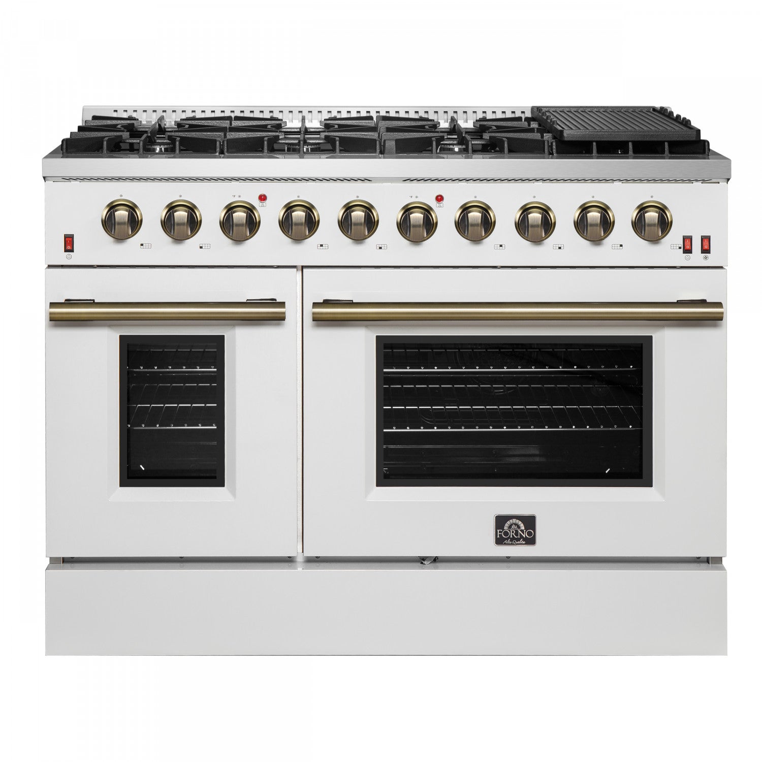 Forno Galiano 48" White Freestanding Double Oven Gas Range (6.58 Cu. Ft.) - FFSGS6244-48WHT