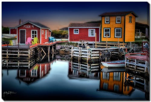 Dockside Dusk Wall Art - Blue/Red - 30 X 45