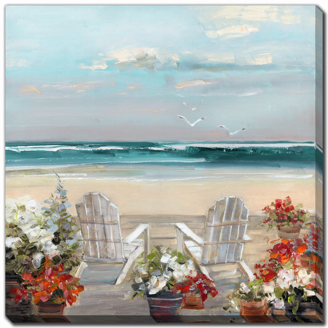 Coastal Porch Wall Art - Blue/Red/Natural - 38 X 38