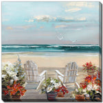 Coastal Porch Wall Art - Blue/Red/Natural - 38 X 38