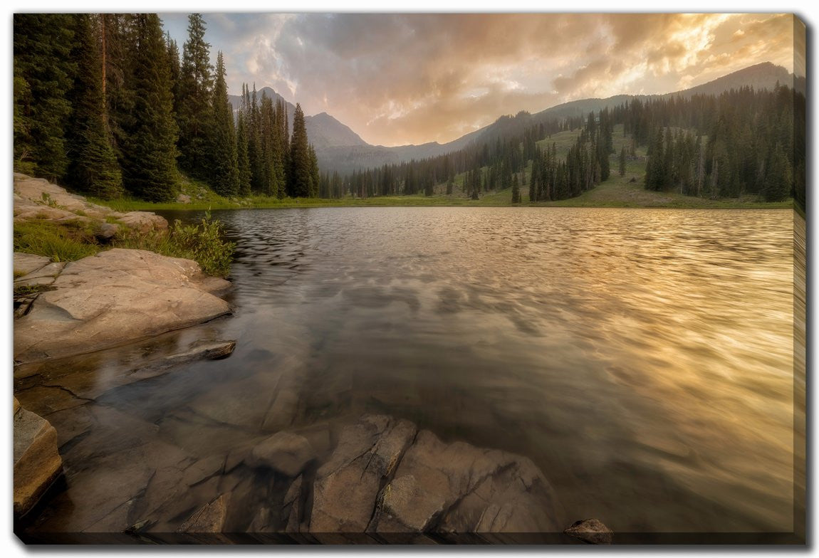 Mountain Lake Serenity Wall Art - Green/Beige - 22 X 28