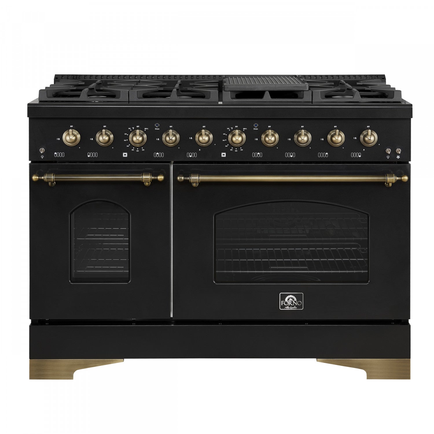 Forno Antico 48" Black Freestanding Dual Fuel Double Oven Range (5.5 Cu. Ft.) - FFSGS6113-48BLK