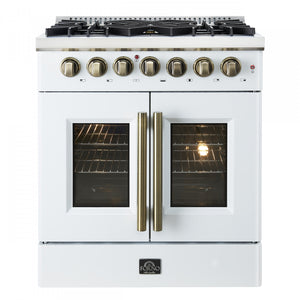 Forno Galiano 30" White French Door Dual Fuel Range With True Convection (4.32 Cu. Ft.) - FFSGS6356-30WHT