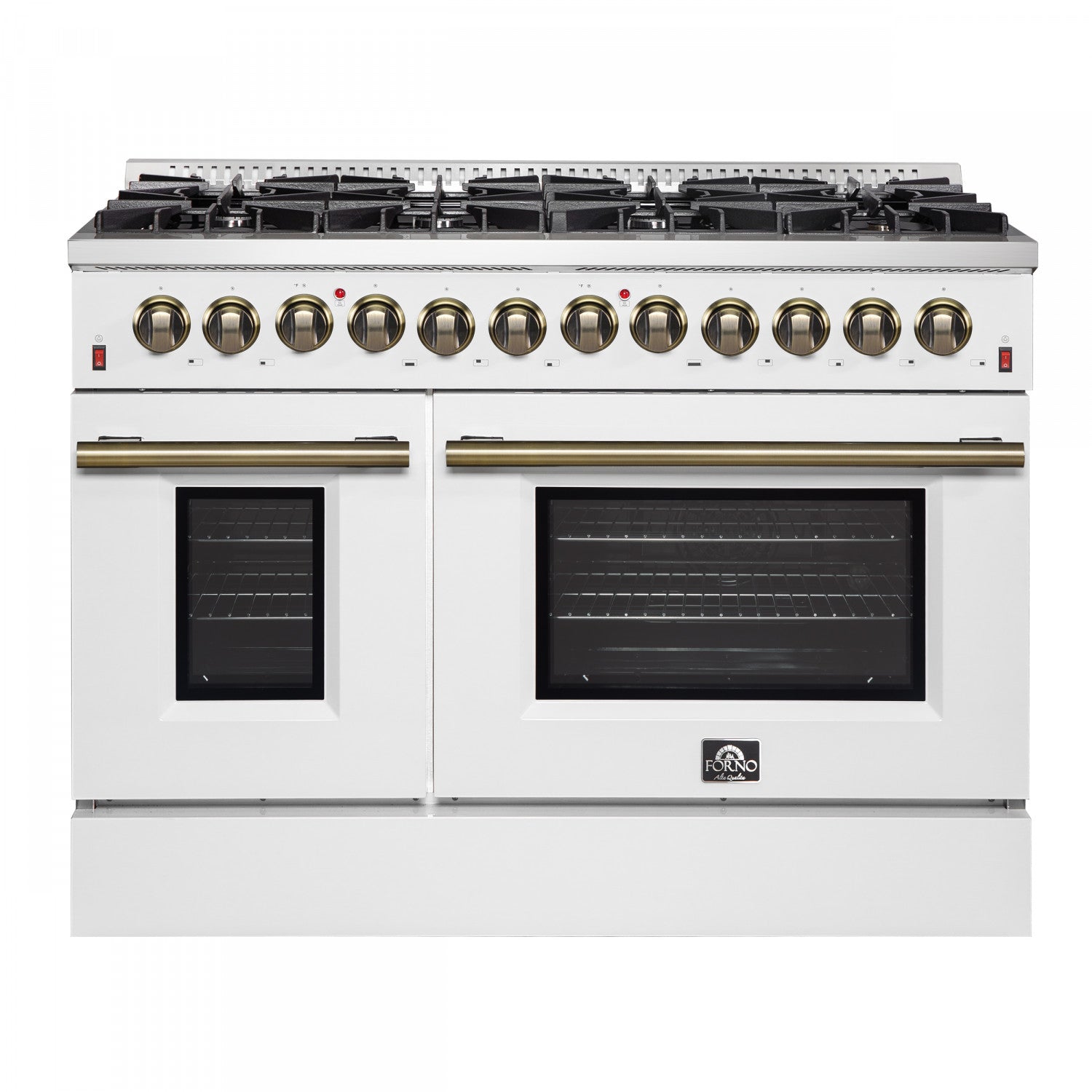 Forno Galiano 48" White Freestanding Dual Fuel Double Oven Range with True Convection (6.58 Cu. Ft.) - FFSGS6156-48WHT